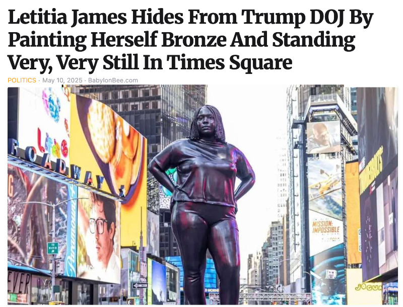 Babylon Bee spoof of the “Grounded in the Stars” statue in Times Square